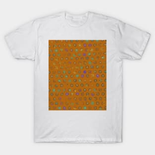 Petroglyph Sun Print, faded pattern on copper brown rust dark orange T-Shirt